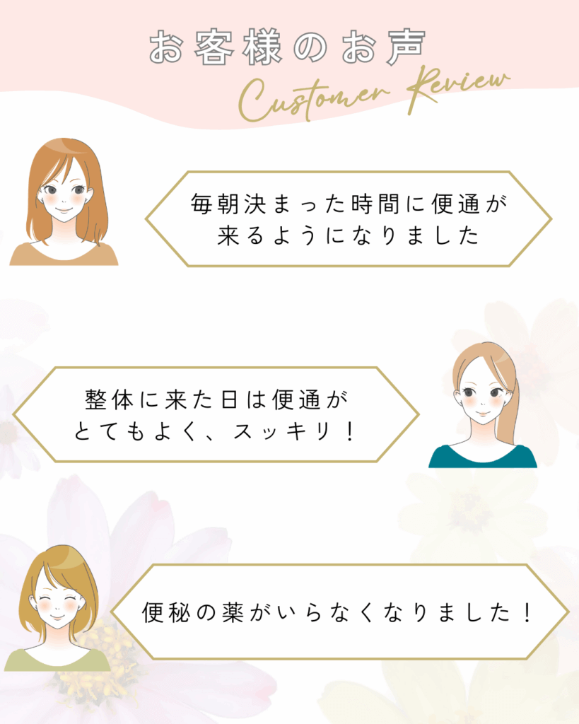 毎朝決まった時間に便通が来るようになった女性の声